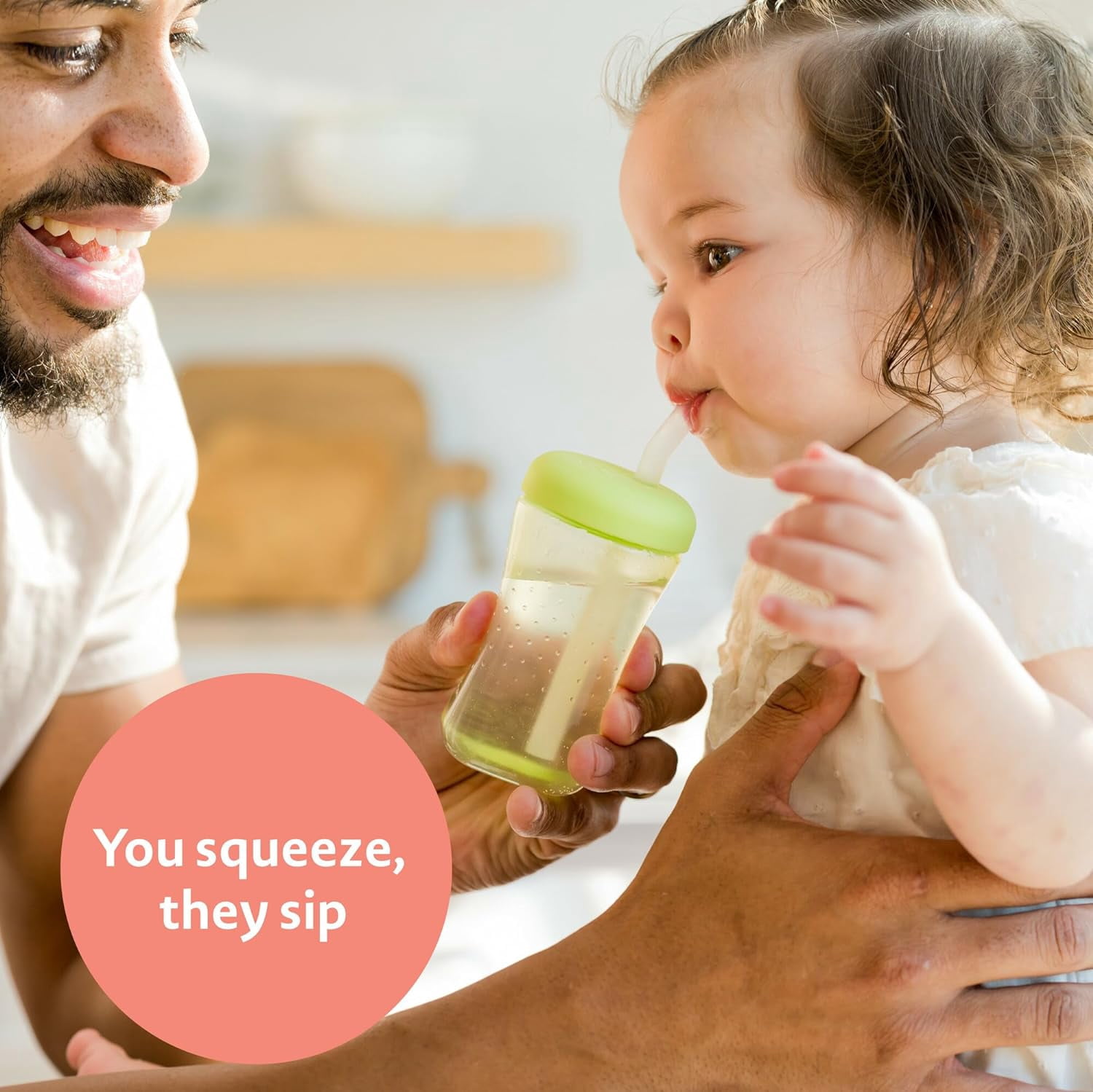 Squeeze & Sip Toddler Straw Cups - Squeezable Transition Sippy Cup with Silicone Straw - Toddler Feeding Supplies - 7 Oz - 3 Count - Ages 6 Months and Up
