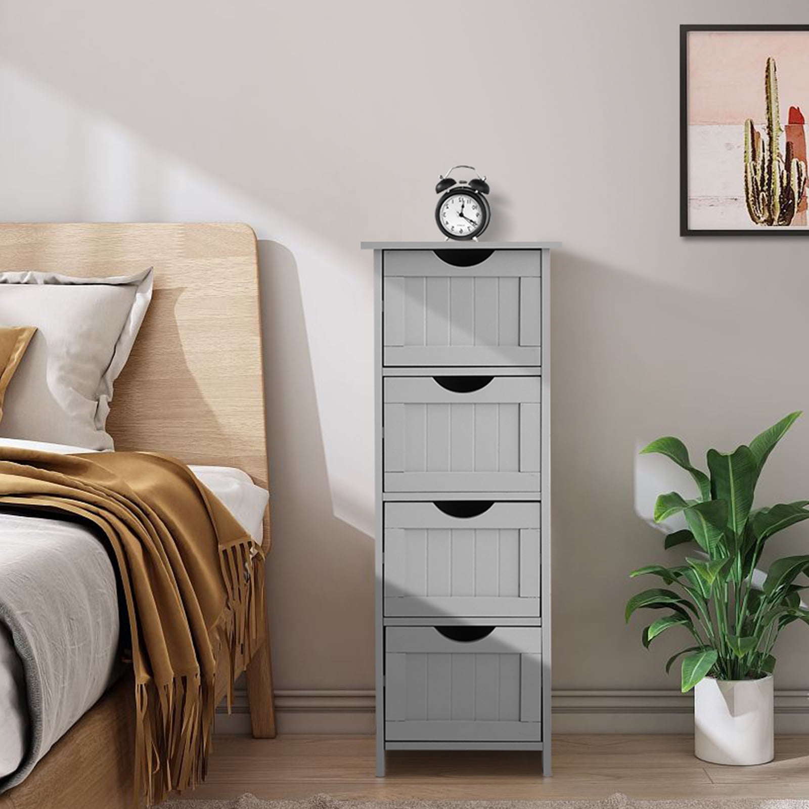 VINGLI Bathroom Cabinet 4 Drawers Storage Organizer Freestanding Bathroom Floor Cabinet Side Corner Storage for Bathroom Living Room Kitchen Office Grey 12" X 12" X 32"