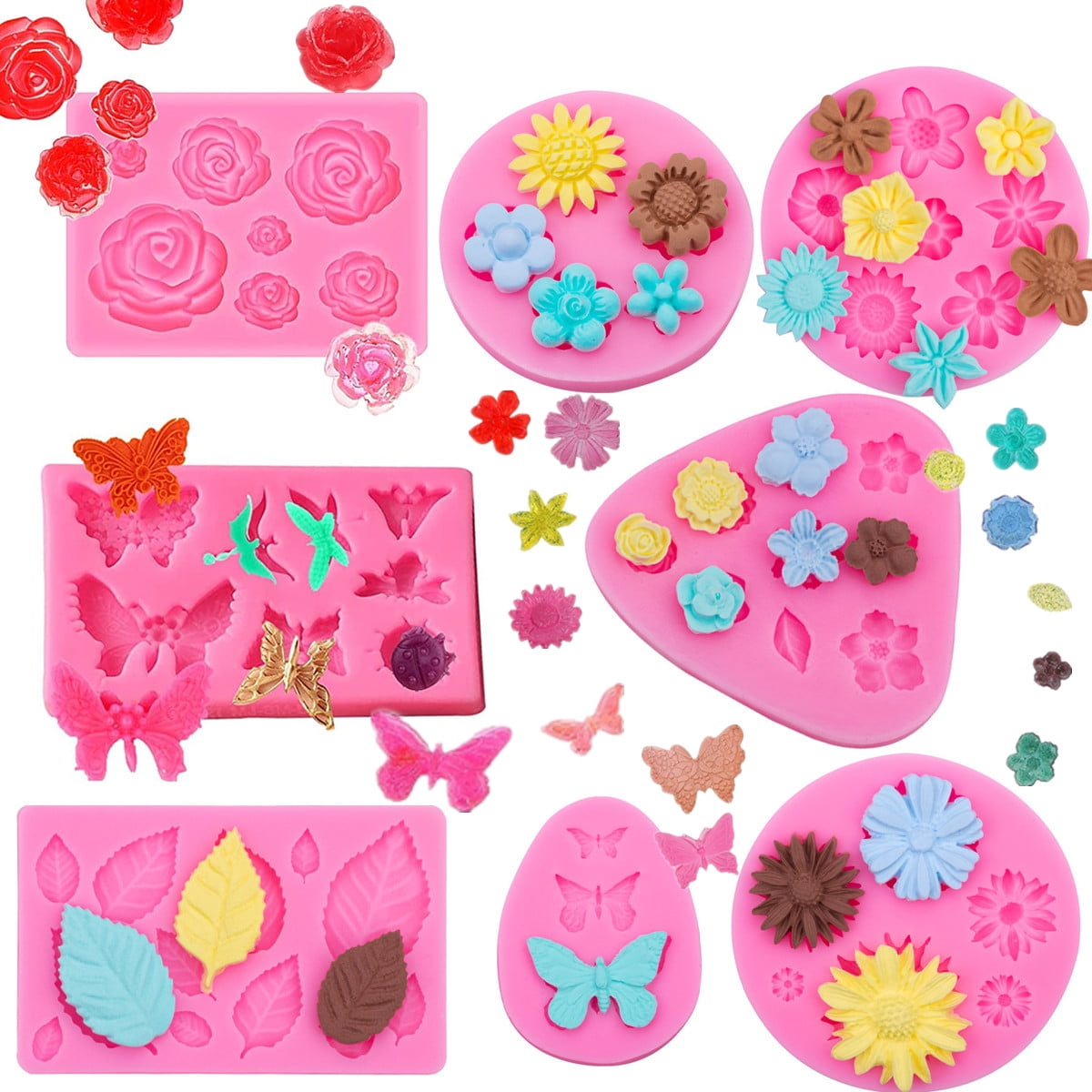 Clear silicone jewelry mold flowers for art craft 6pc. P-93 