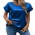 thumbnail image 2 of Esaierr ‌‌Silk Satin Round Neck T-Shirt for Women's Short Sleeve Loose Fit Breathable Casual Summer Top‌, 2 of 7