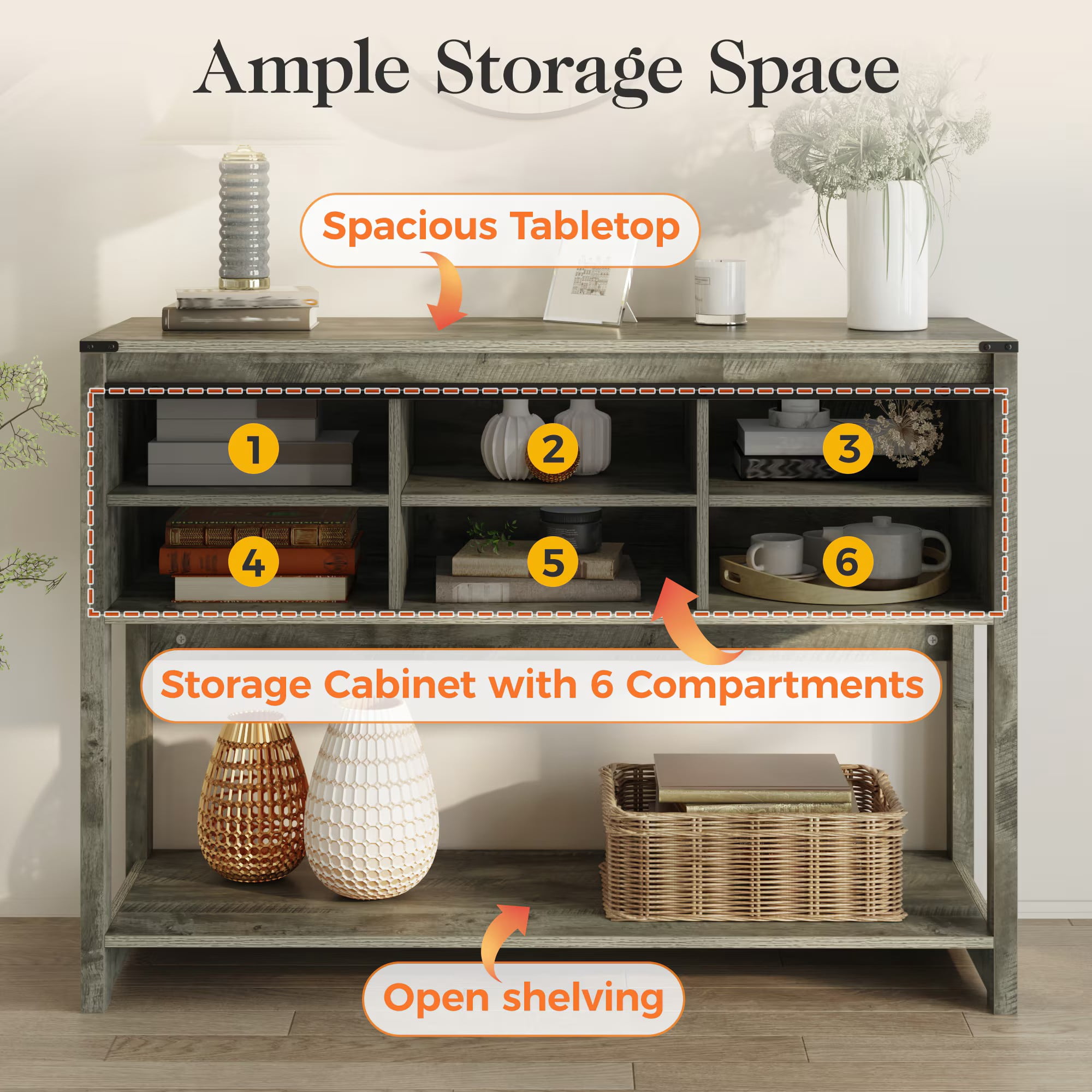 Aukfa 46" Farmhouse Console Table with Storage Shelf & Sliding Barn Doors, Wood Entryway Table with Storage for Living Room, Hallway, Foyer, Rustic Oak