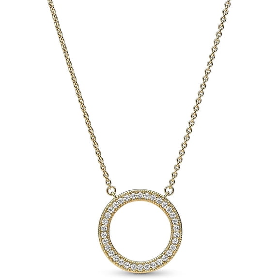 Pandora Signature Pave & Hearts Circle Pendant Necklace