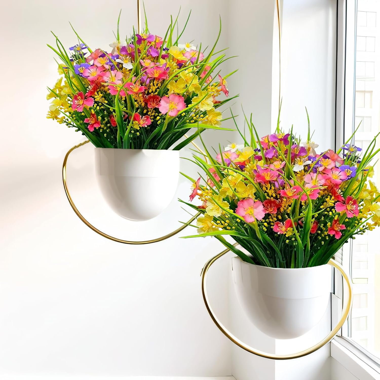 12 Bundles Artificial Flowers for Outdoor: UV Resistant Faux Silk Wildflowers Daisy, Colorful Plastic Fake Plants