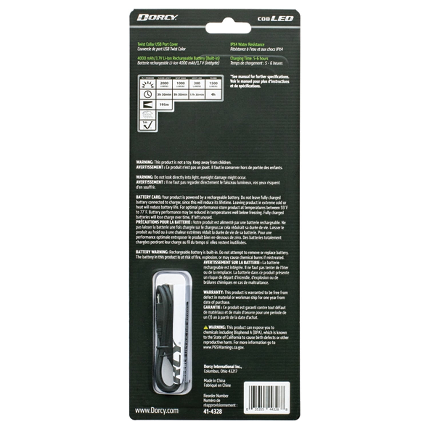 Dorcy LED 3400 Lumens USB Rechargeable Flashlight with Power Bank, 41-4328