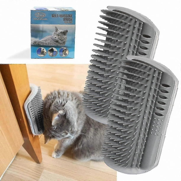 2-Pack Corner Cat Grooming Brush with Catnip Wall Mount Massage Comb for Pet Self-Grooming and Scratching Solution