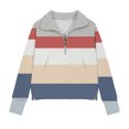 thumbnail image 3 of Dvprdro Sweatshirts for Teen Girls Trendy Strip Color Block Print Half-Zip Stand Collar Pullover Top Fall Winter Long Sleeve Fleece Blouse, 3 of 4