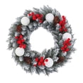 thumbnail image 4 of Corona navideña Corona navideña artificial Corona para puerta de entrada Bayas rojas Navidad Blanco, 4 of 9