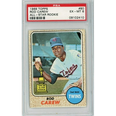 Graded 1968 Topps Rod Carew #80 2nd Year Rookie Cup Baseball Card PSA 6 EX-MT