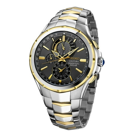 Seiko Men's Coutura Solar Perpetual Chronograph Stainless Steel Case and Bracelet Brown Dial Two-Tone Watch - SSC376