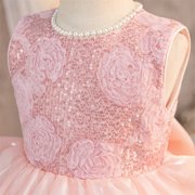 Kids Pink Dress for Girls Ruffle Sleeveless Tulle Flower Girl Dress Rainbow Tutu Princess Skirt Princess Dress Up for Girls 3-4 Years