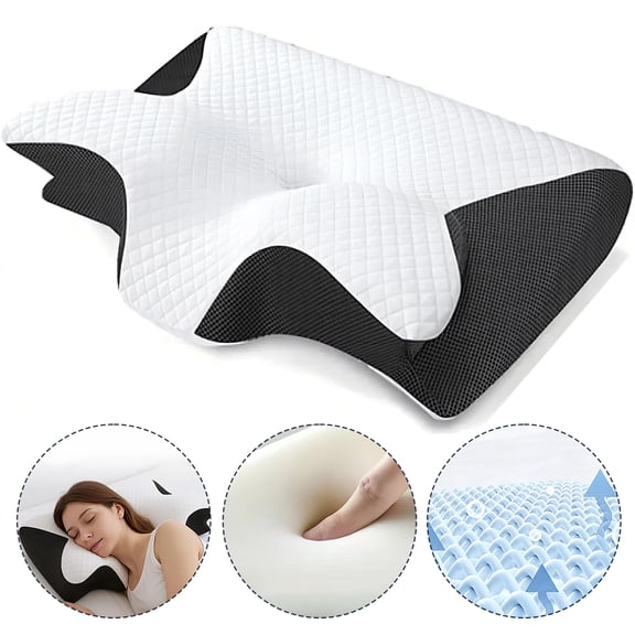 PEPWELL 2 in 1 Memory Foam Cervical Pillow for Neck Pain Relief, Ergonomic Contour Orthopedic Bed Pillow with Armrest & Ear Hole, Dual Heights, Neck Support for Side Back Stomach Sleepers