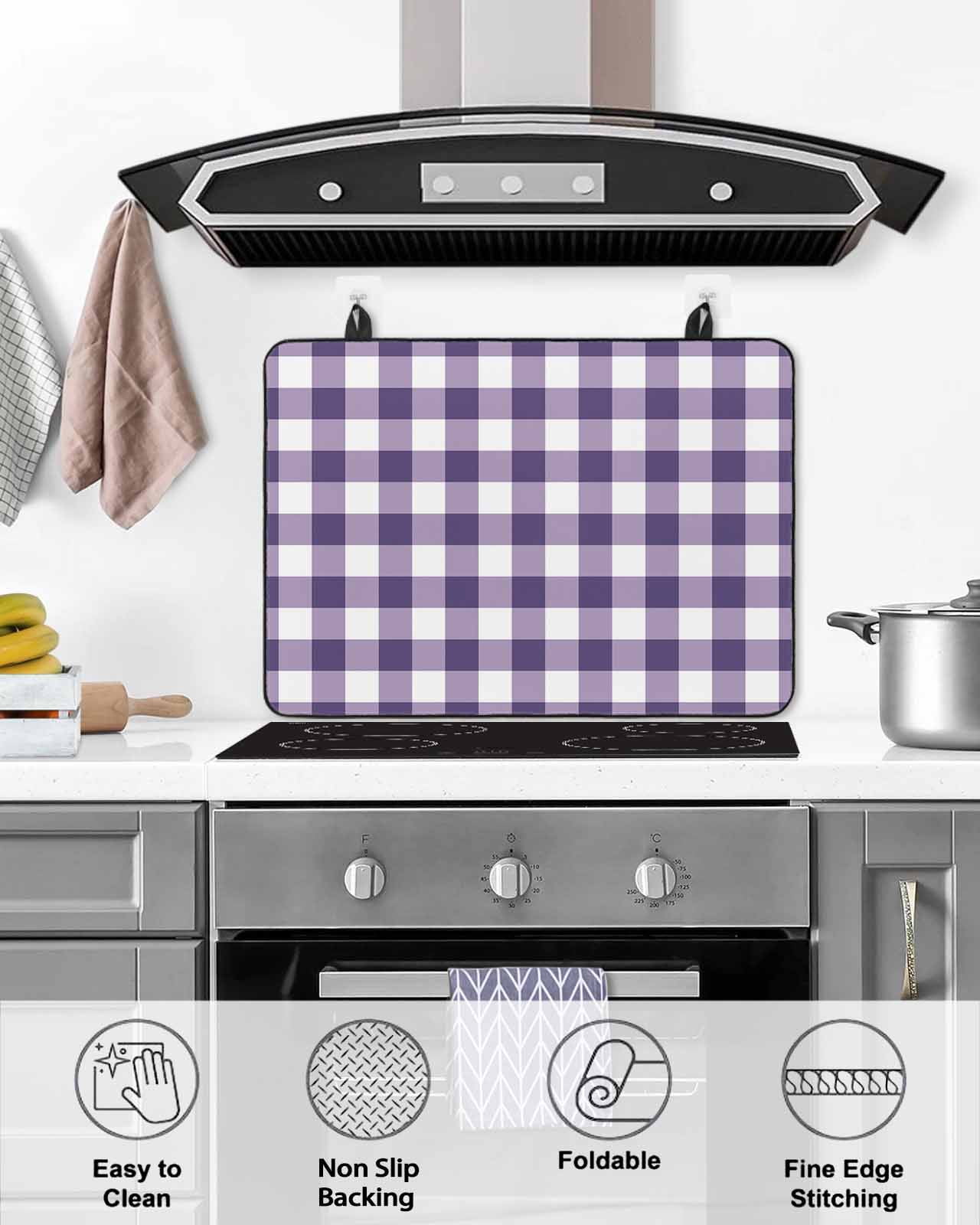 nqOlkjepod Large Induction Cooktop Protector Mat 36"x21", Purple Checkered Stove Top Covers for Electric Stove, Farmhouse Buffalo Plaid Decorative Stove Burner Cover Mats, Glass Top Stove Cover