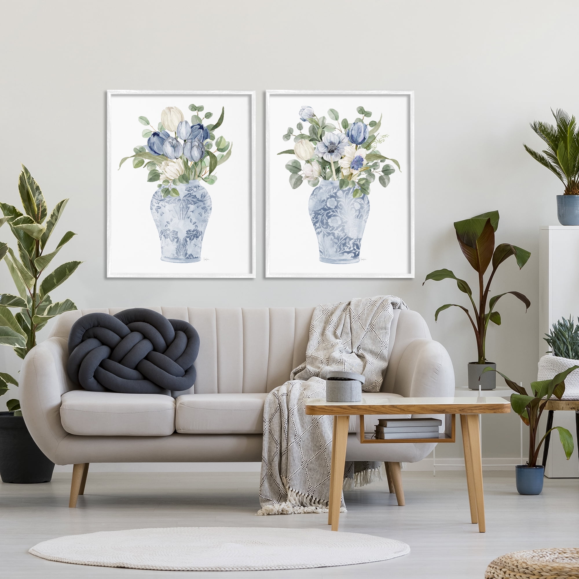Stupell Industries Ornate Vase Tulip Collection 2 Piece White Framed Giclee Art Set, design by Livi Finn