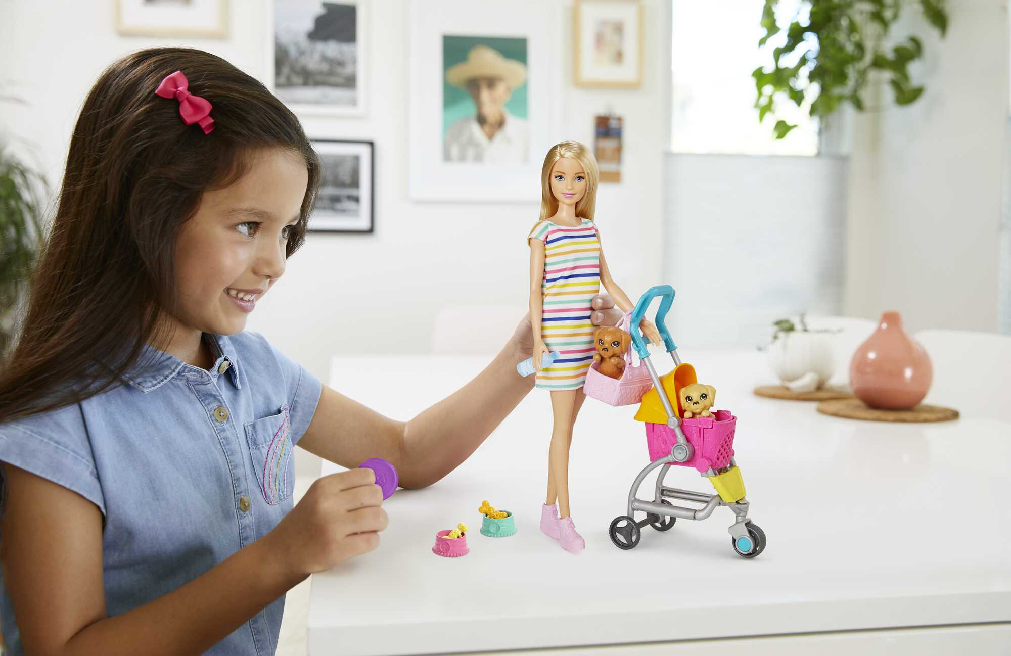 Barbie Stroll & Play Pups Playset with Blonde Doll, Transforming Stroller, 2 Pets & Accessories - image 3 of 7