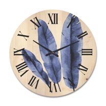Designart 'Navy Blue Tropical Banana Leaves On White' Tropical Wood Wall Clock