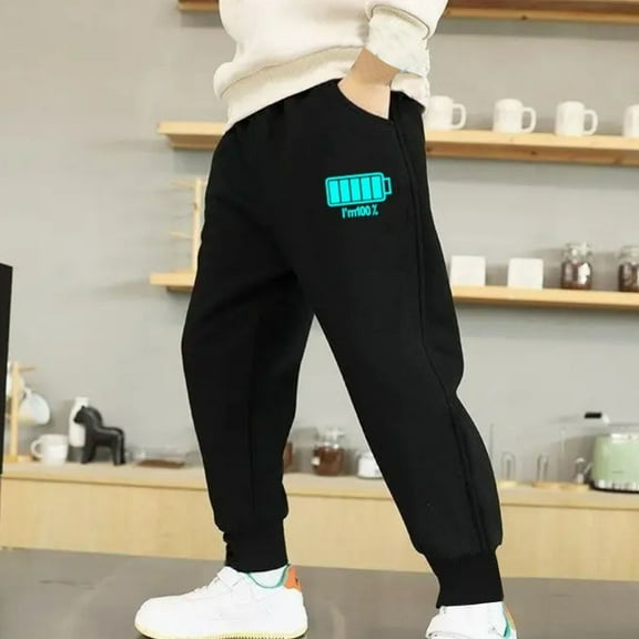 NaWent Boys Sweatpants Printed Boys and Girls Wearing Long Pants Cute Sports Pants Black 8 Years