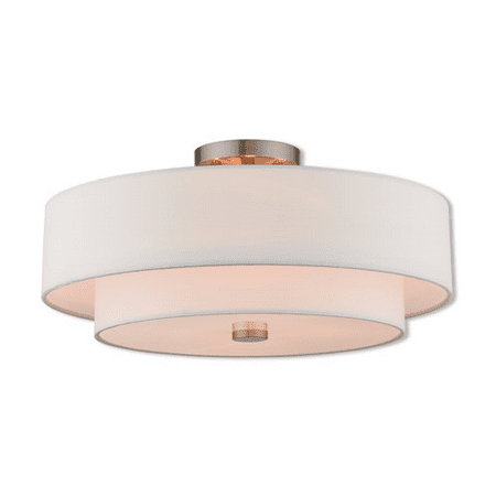 

Semi Flush Mounts 4 Light With Brushed Nickel Hand Crafted Off-White Fabric Outside & White Fabric Inside Hardback Medium Base 18 inch 240 Watts - World of Crystal