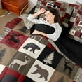 thumbnail image 5 of Feelyou Rustic Farmhouse Bear Twin Bedding Sets 7-Piece, Reindeer Moose Wildlife Bedding Comforter Set, Red Brown Square Plaid Reversible Sheet Sets, Ultra Soft Bedroom Decor, 5 of 8