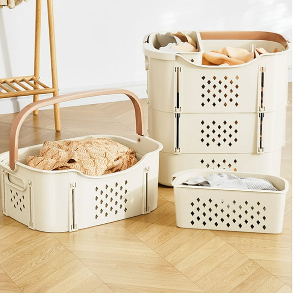 Xuniizn Laundry Basket, Collapsible Laundry Hamper & Large Storage Bin - Foldable Laundry Baskets with Handles, Space-Saving Laundry Hamper for Home, Dorm, Office, Plastic, Beige