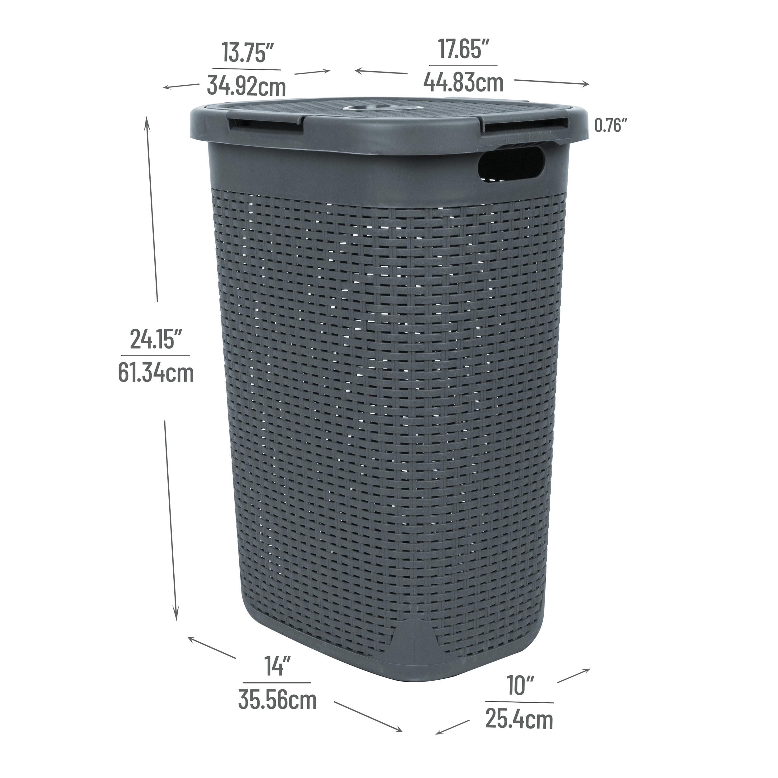 Mind Reader 60L Slim Laundry Hamper Clothes Basket, Lid, Plastic, 17.65"L x 13.75"W x 24.15"H, Gray