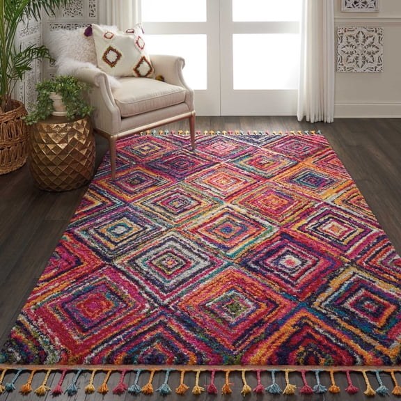 Nourison Moroccan Casbah Shag Red/Multicolor 6'7" x 9'6" Area Rug, (7x10)
