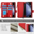 thumbnail image 4 of For Samsung Galaxy Z Fold 7 Wallet Case with S Pen,Women Men RFID Blocking PU Leather Magnetic Flip Cover Zipper Slot Card Holder Wristband & Lanyard Kickstand Phone Case,Red, 4 of 7