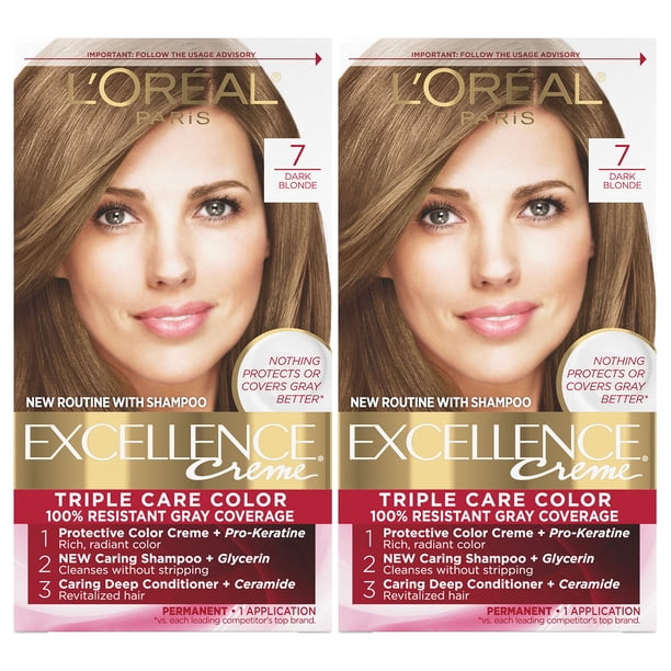 L'Oreal Paris Excellence Creme Color permanente para el cabello 7 rubio oscuro 100 por ciento gris tinte para el cabello paquete de 2