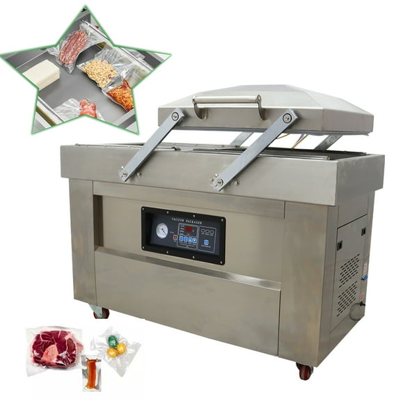 PreAsion Two Chamber Vacuum Sealer Stainless Steel Food Vacuum Packaging Machine for Mests Fruits and Vegetables Sealing 110V