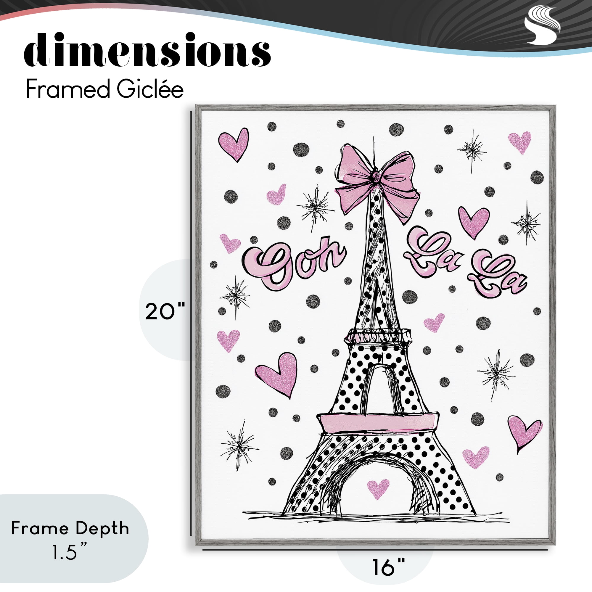 Stupell Industries Ooh La La Polka Dots Eiffel Gray Framed Giclee Art, design by Jess Stempel