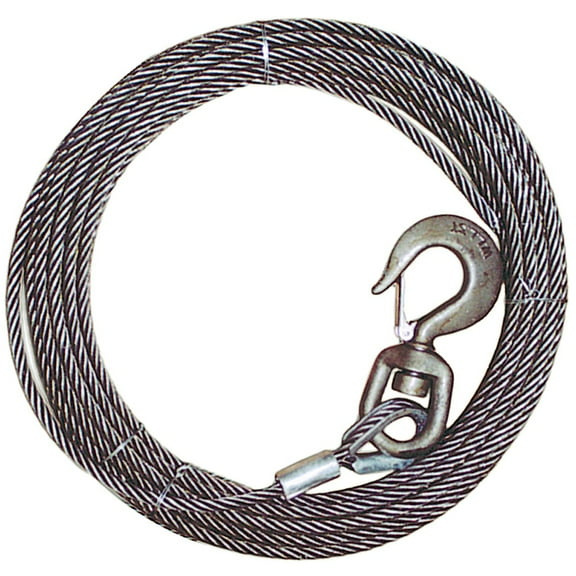 VULCAN Winch Cable - Swivel Hook - 3/8 inch x 75 foot - 12000 Lbs Minimum Breaking Strength