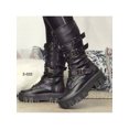 thumbnail image 3 of Woobling Ladies Fashion Mid Calf Boots Motorcycle Fashion Round Toe Comfort Combat Boot Black 5, 3 of 3