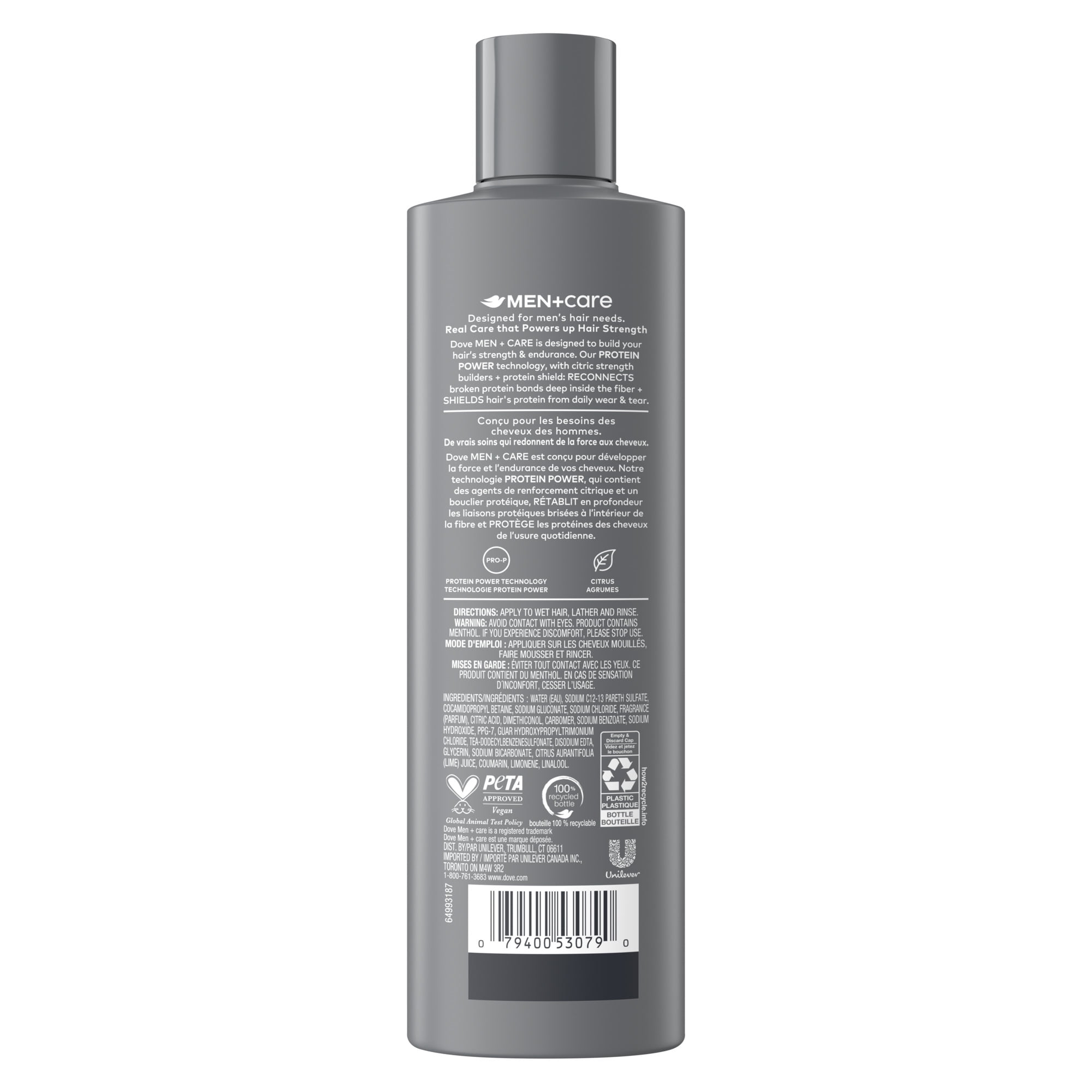 3-en-1 Shampooing Revitalisant + Déodorant Dove Men+Care Active & Fresh avec Agrumes, 355 ml