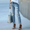 thumbnail image 2 of Women'S Ripped Jeans Straight Leg Distressed Boyfriend Denim Pants Light Blue S, 2 of 6
