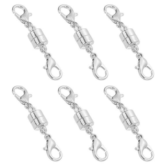 Uxcell 6 Pack Magnetic Necklace Clasps and Closures, 1.5" x 0.2" Double Lobster Clasp Jewelry Clasps Converters Locking Magnetic Clasp Converter for DIY Jewelry Making, Silver