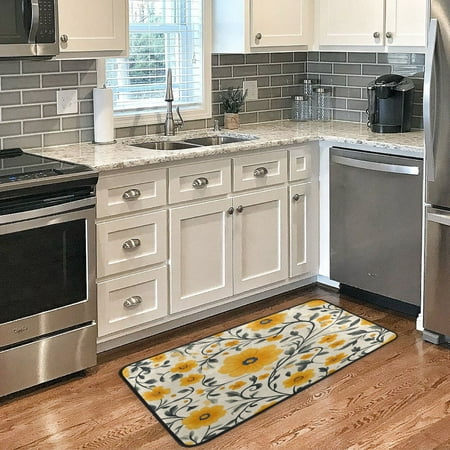 

Long Floor Mat 39x20Inch Kitchen Mat Bathroom Mat Living Room Mat Bedroom Mat Absorbent Delicate Fabric No Ball Do Not Fade Beautiful Yellow Flowers Seamless