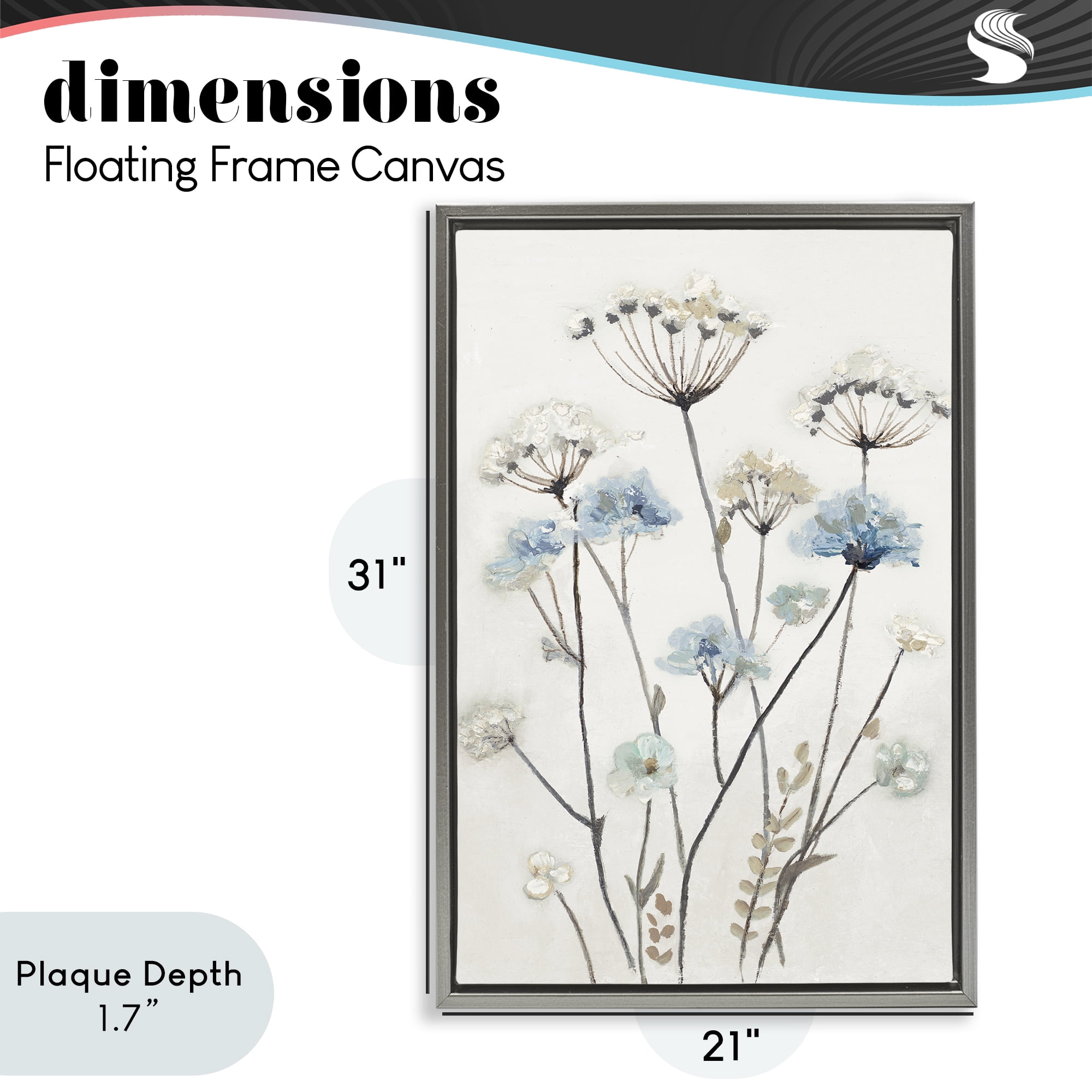Stupell Industries Soft Jardin Azul Gray Framed Floater Canvas Wall Art, design by Patricia Pinto