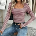 thumbnail image 6 of vdgthytj Womens Long Sleeve Shirts Trendy Striped Square Neck Sweaters Casual Slim Fitted Fall Going out Tops, 6 of 8