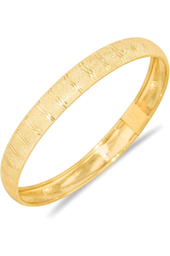 10k Yellow Gold 8mm Double Stripe Satin Finish Textured Flex Bangle Bracelet