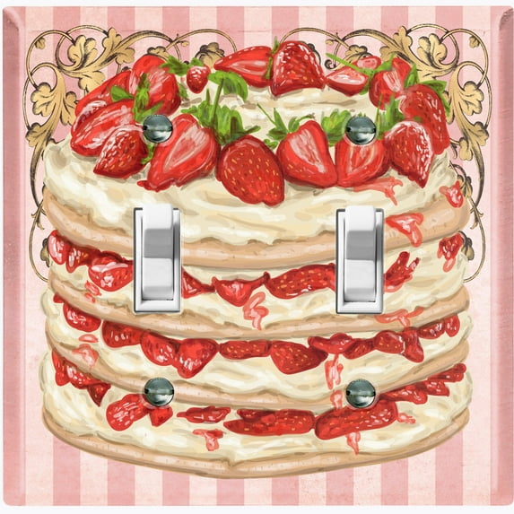 Metal Light Switch Plate Cover Elegant Strawberry Cake Striped Wallpaper Pink CAK053