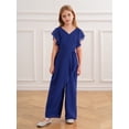 thumbnail image 3 of Miutii Kids Girls Ruffled Short Sleeve Party Bodysuit Rompers V Neck Chiffon High Waist Wide Leg Royal Blue 12, 3 of 9