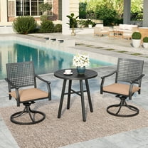 Summit Living 3-Piece Patio Furniture Set, Outdoor Bistro Set with Round Coffee Table and Swivel Chairs with Cushions, Black & Beige