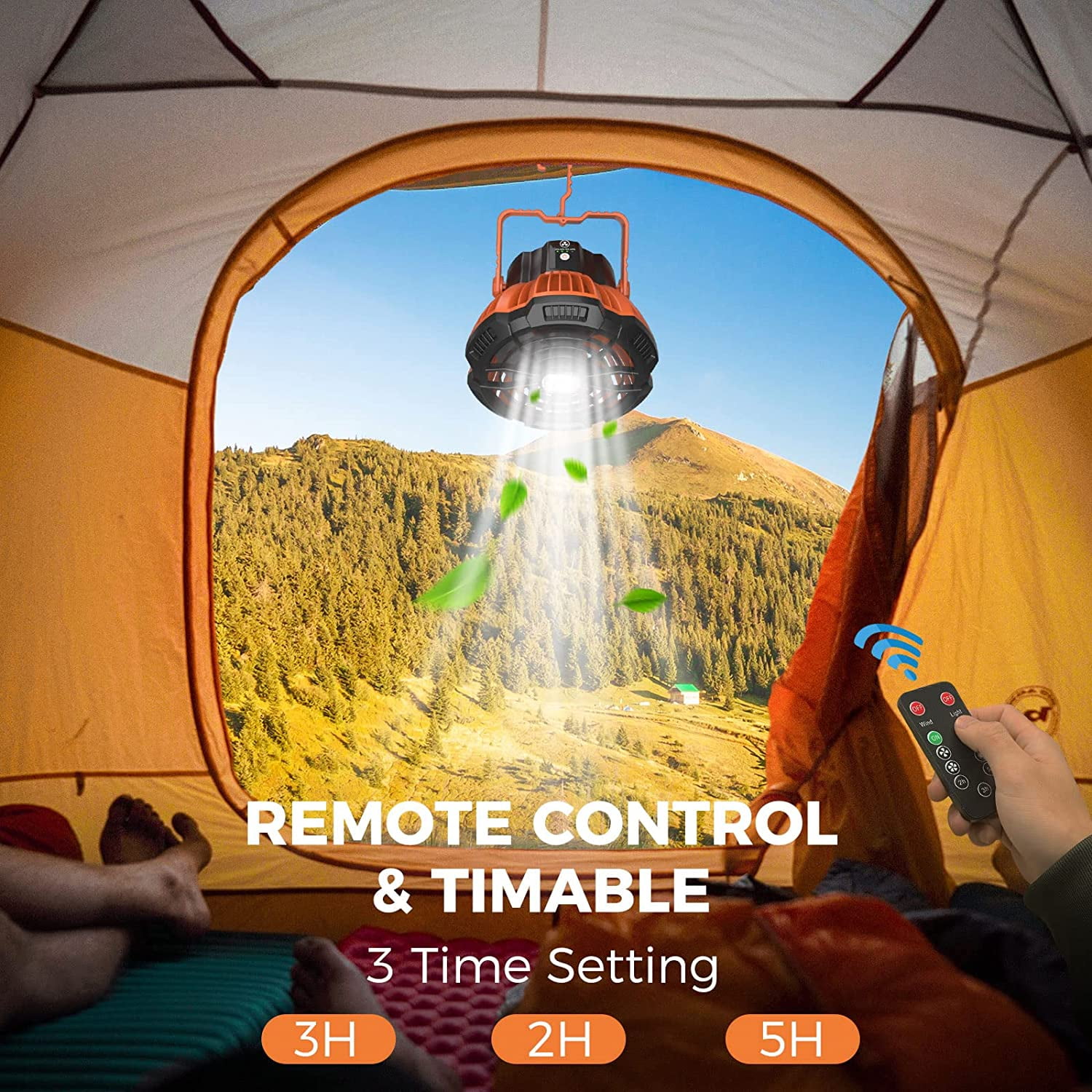 Camping Fan for Tents,Tent Fan with Lantern Remote Control 7800mAh Portable USB Rechargeable Battery Operated Desk Fan Power Bank Up to 25 Hours for Travel,Fishing,Hiking,BBQ,Hurrican Camp Fan Light 