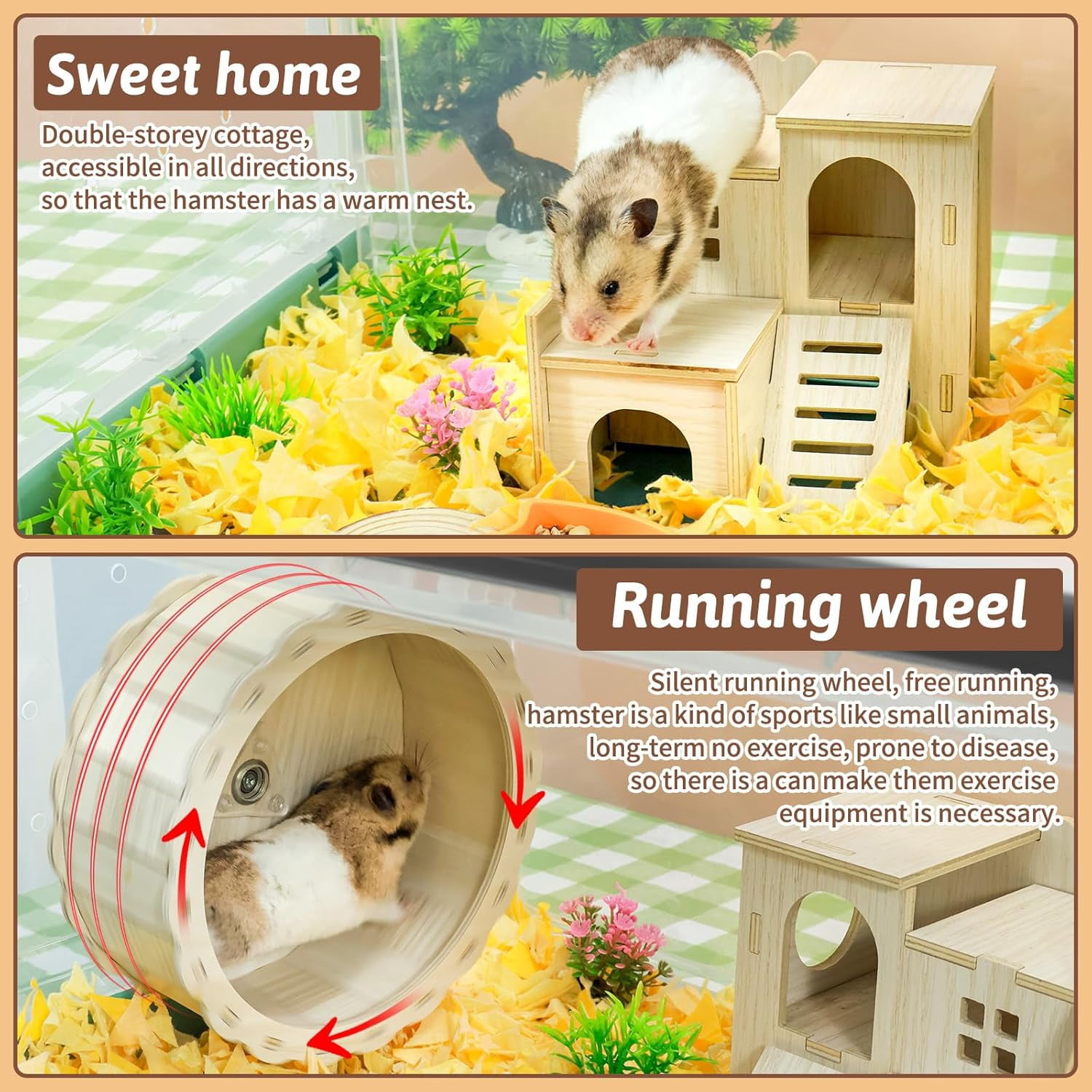 Portable Foldable Hamster Cage with Wheel, Castle Habitat, and Exercise Wheel, Easy to Move and Store for Guinea Pigs, Rats, and Other Small Animals (Blue)