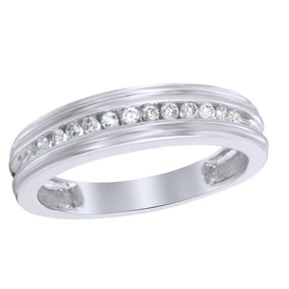 AFFY White Natural Diamond Wedding Band Ring In 10k White Gold (0.13 Cttw)
