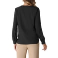 thumbnail image 3 of Blusa de trabajo casual de manga larga con botones y pliegues en V para mujer INSPIRE CHIC XL negra, 3 of 6