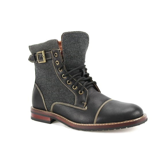 Polar Fox Men's 808566 Houndstooth Stitched Tall Military Style Fashion Dress Boots, Black, 9.5