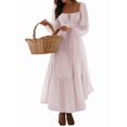thumbnail image 3 of Vestido Bohemio Informal para Mujer, Estilo Resort, con Escote en U, Mangas Abullonadas y Corte A Rosa M, 3 of 9