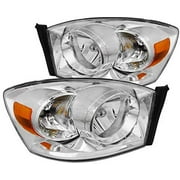 Factory Style Headlights Chrome Housing Clear Lens Amber Made For And Compatible With 2006 - 2008 Dodge RAM 1500 2500 3500 06 07 08