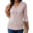 thumbnail image 3 of Womens Waffle Knit Tops V Neck Long Sleeve Shirts Dresy Casual Blouses Fall Outfits 2025 Pink M, 3 of 9