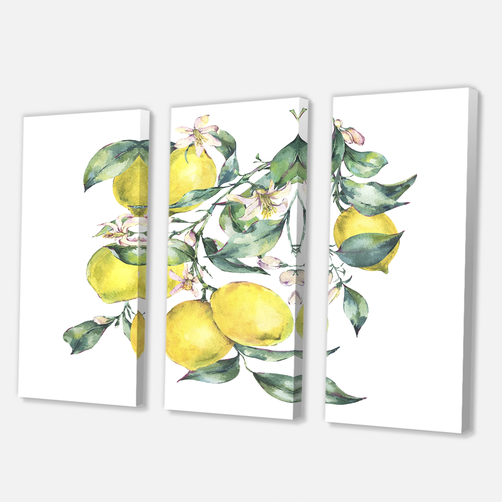 Designart ' Branch of Leaves and Yellow Lemons I ' Tropical Canvas Wall Art Print